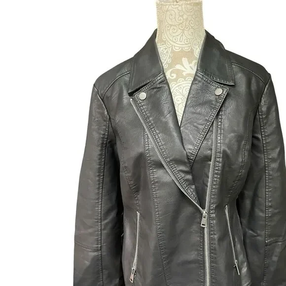 Baccini Sz XL Plus Black Moto Jacket Faux Leather Studded Punk Biker Grunge Rock - Picture 6 of 15